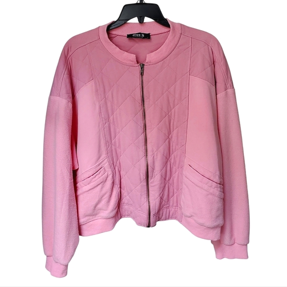 Blue B Collection Pink Quilted Bomber Jacket - Large